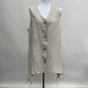 La Fixsun Women's V-Neck Top Small Beige Sleeveless 100% Linen‎